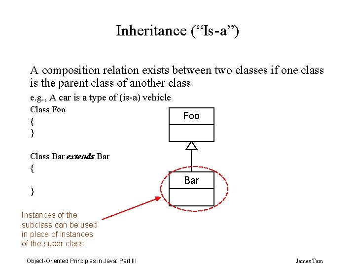 Inheritance (“Is-a”) A composition relation exists between two classes if one class is the