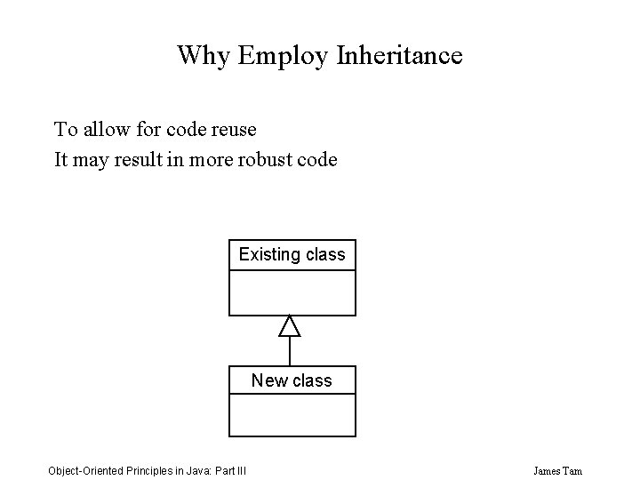 Why Employ Inheritance To allow for code reuse It may result in more robust