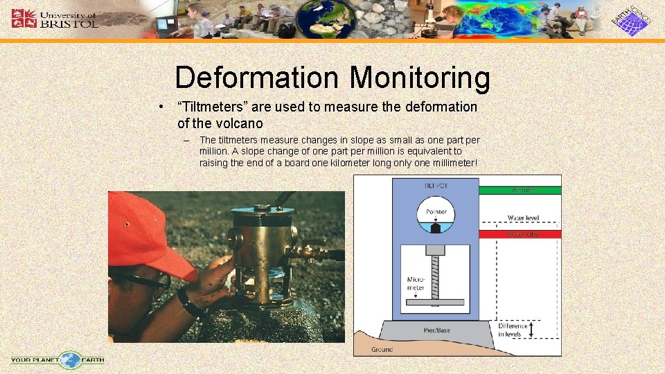 Deformation Monitoring • “Tiltmeters” are used to measure the deformation of the volcano –