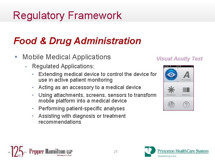 Regulatory Framework Food & Drug Administration • Mobile Medical Applications Visual Acuity Test -