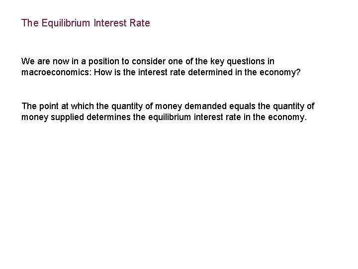 The Equilibrium Interest Rate We are now in a position to consider one of