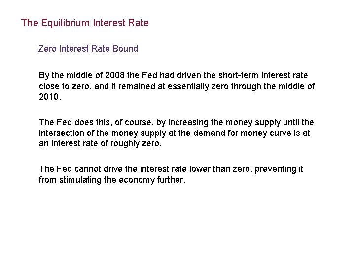 The Equilibrium Interest Rate Zero Interest Rate Bound By the middle of 2008 the