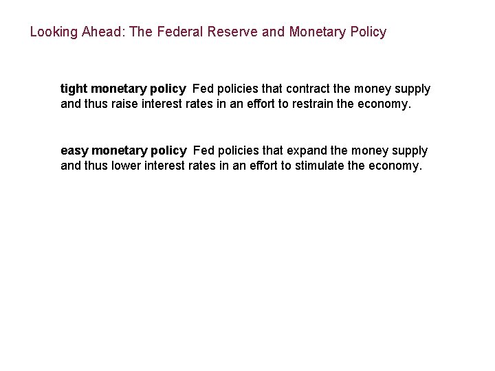 Looking Ahead: The Federal Reserve and Monetary Policy tight monetary policy Fed policies that