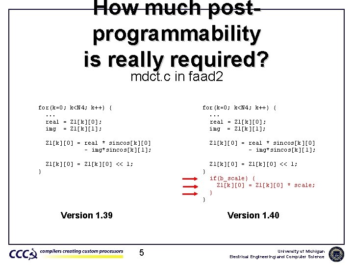 How much postprogrammability is really required? mdct. c in faad 2 for(k=0; k<N 4;