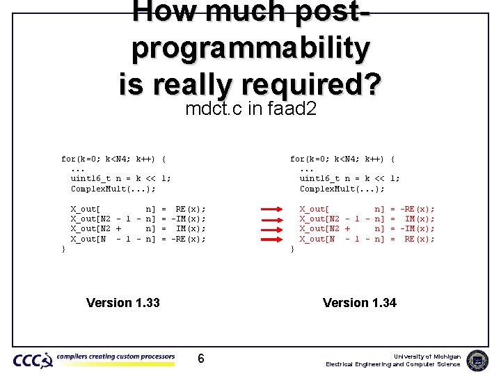 How much postprogrammability is really required? mdct. c in faad 2 for(k=0; k<N 4;