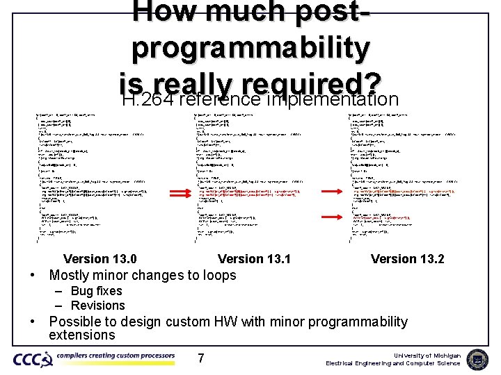 How much postprogrammability is really required? H. 264 reference implementation for (coeff_ctr = 0;