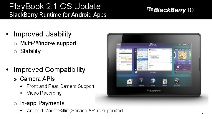 Play. Book 2. 1 OS Update Black. Berry Runtime for Android Apps Improved Usability