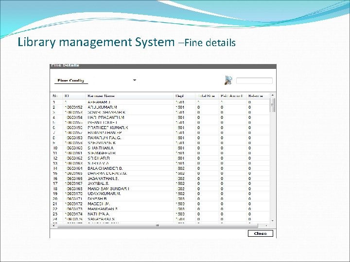 Library management System –Fine details 