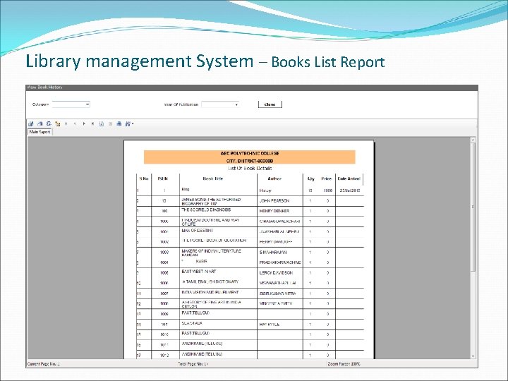 Library management System – Books List Report 