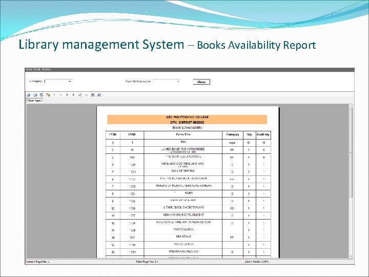 Library management System – Books Availability Report 