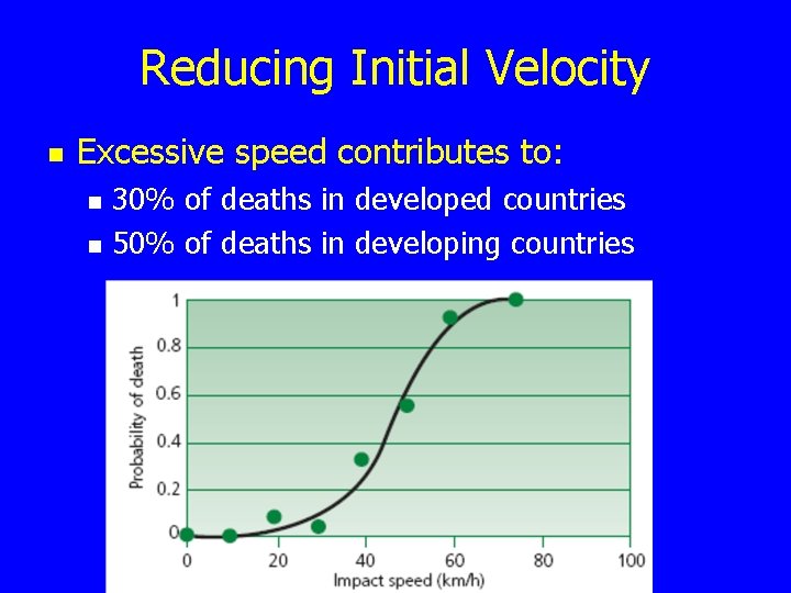 Reducing Initial Velocity n Excessive speed contributes to: n n 30% of deaths in