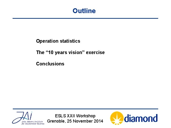 Outline Operation statistics The “ 10 years vision” exercise Conclusions ESLS XXII Workshop Grenoble,