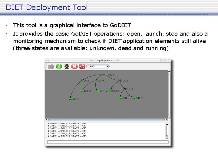 DIET Deployment Tool • This tool is a graphical interface to Go. DIET •