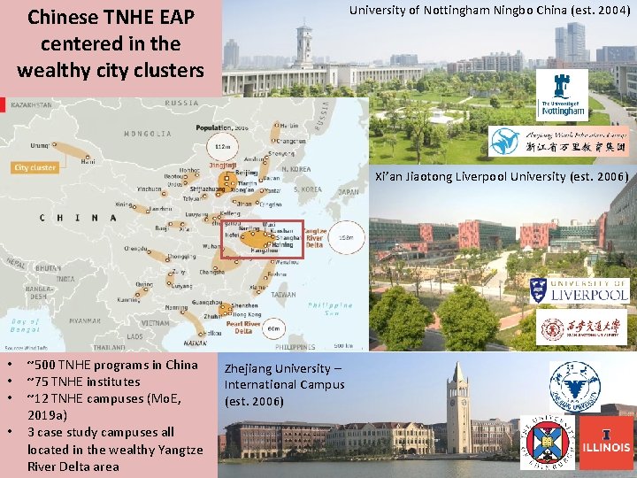 University of Nottingham Ningbo China (est. 2004) Chinese TNHE EAP centered in the wealthy