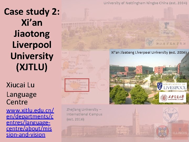 University of Nottingham Ningbo China (est. 2004) Case study 2: Xi’an Jiaotong Liverpool University