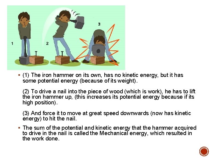 § (1) The iron hammer on its own, has no kinetic energy, but it