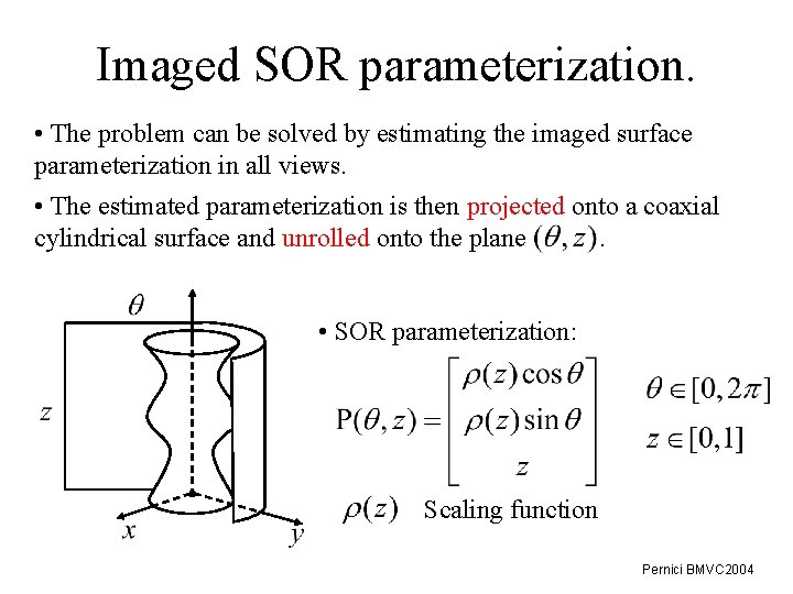 Imaged SOR parameterization. • The problem can be solved by estimating the imaged surface