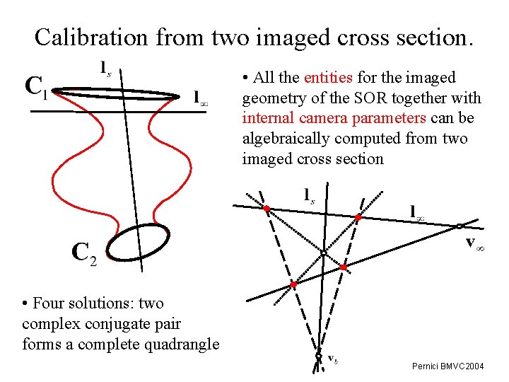 Calibration from two imaged cross section. • All the entities for the imaged geometry