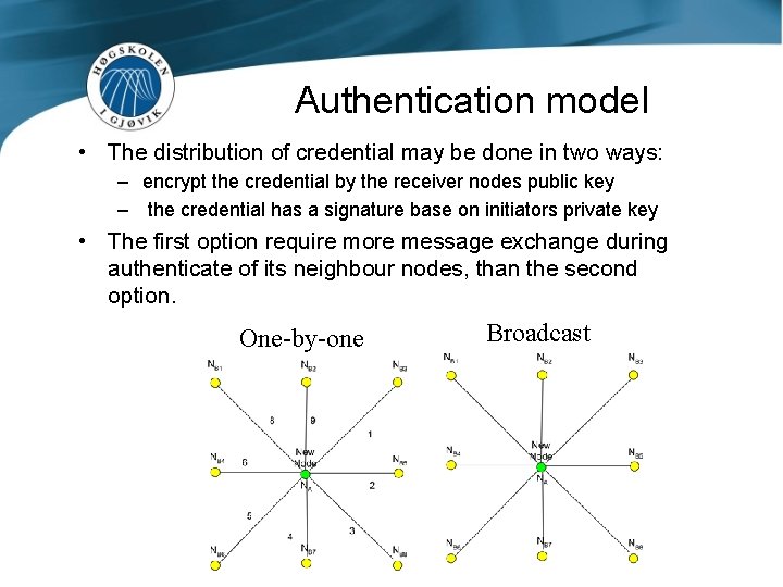 Authentication model • The distribution of credential may be done in two ways: –