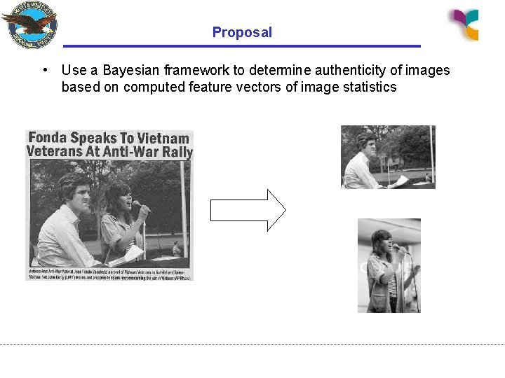 Proposal • Use a Bayesian framework to determine authenticity of images based on computed