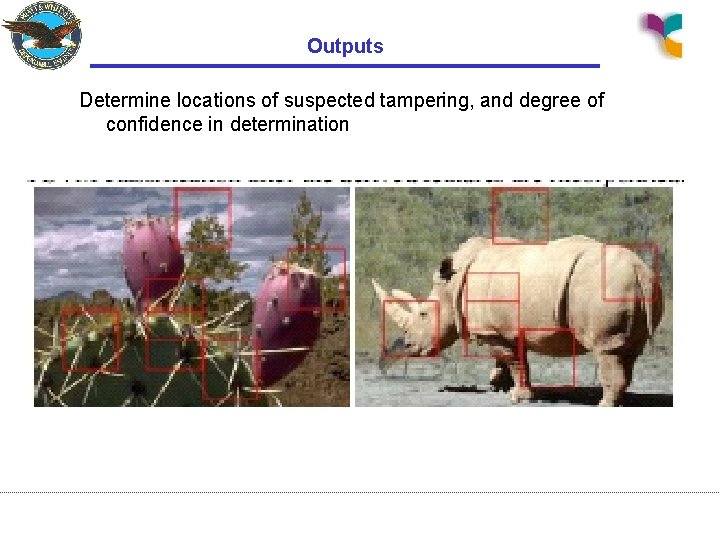 Outputs Determine locations of suspected tampering, and degree of confidence in determination 