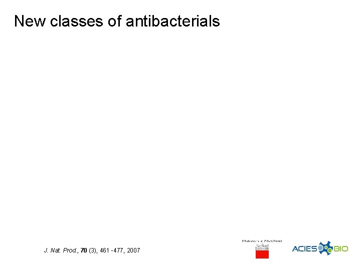 New classes of antibacterials J. Nat. Prod. , 70 (3), 461 -477, 2007 