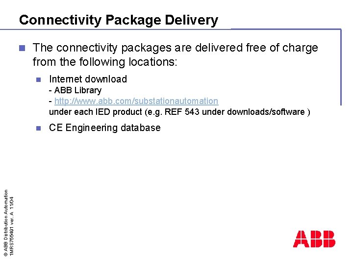 Connectivity Package Delivery n The connectivity packages are delivered free of charge from the