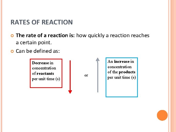 RATES OF REACTION The rate of a reaction is: how quickly a reaction reaches