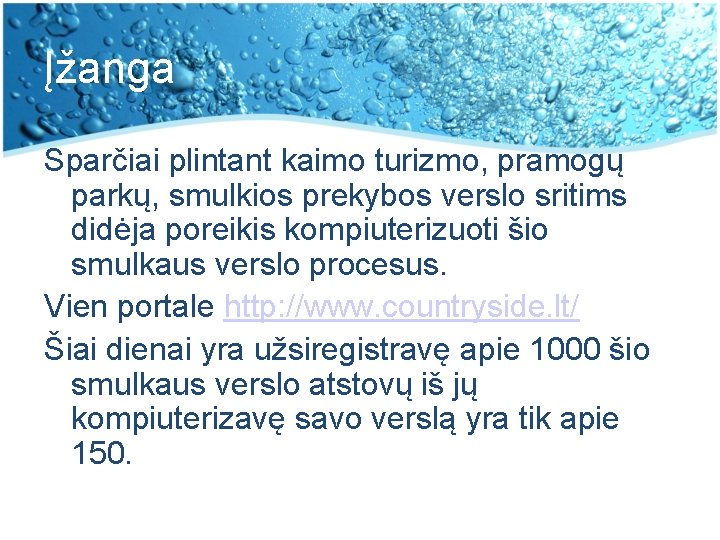 Įžanga Sparčiai plintant kaimo turizmo, pramogų parkų, smulkios prekybos verslo sritims didėja poreikis kompiuterizuoti