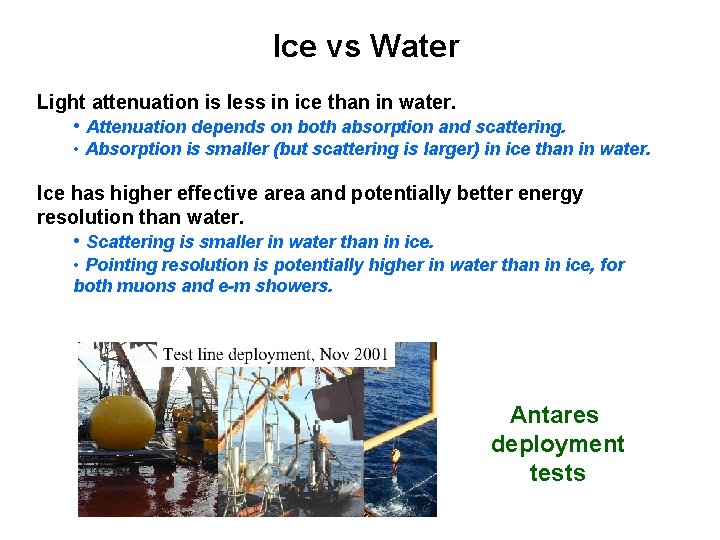 Ice vs Water Light attenuation is less in ice than in water. • Attenuation