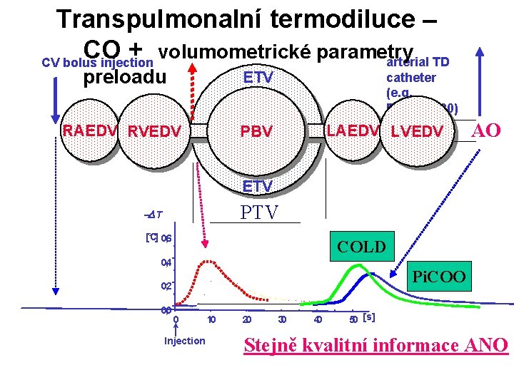 Transpulmonalní termodiluce – CO + volumometrické parametry arterial TD CV bolus injection preloadu ETV