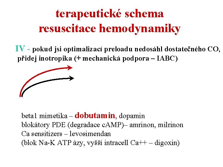 terapeutické schema resuscitace hemodynamiky IV - pokud jsi optimalizací preloadu nedosáhl dostatečného CO, přidej