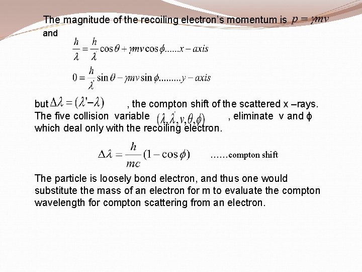 The magnitude of the recoiling electron’s momentum is and but , the compton shift