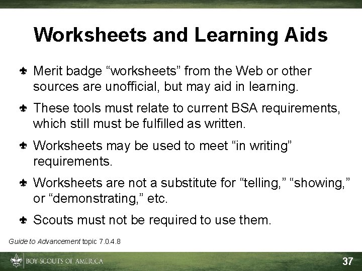 Worksheets and Learning Aids Merit badge “worksheets” from the Web or other sources are