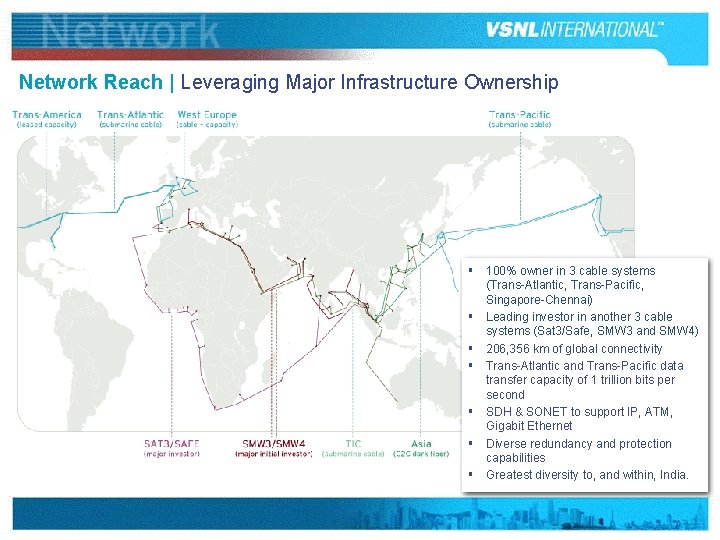 Network Reach | Leveraging Major Infrastructure Ownership § 100% owner in 3 cable systems