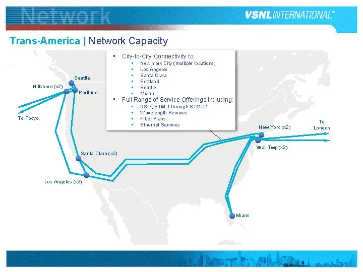 Trans-America | Network Capacity § City-to-City Connectivity to: § § § Seattle Hillsboro (x