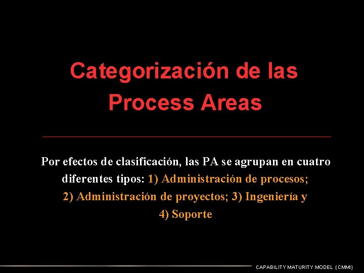 Categorización de las Process Areas Por efectos de clasificación, las PA se agrupan en Categorización de las Process Areas Por efectos de clasificación, las PA se agrupan en