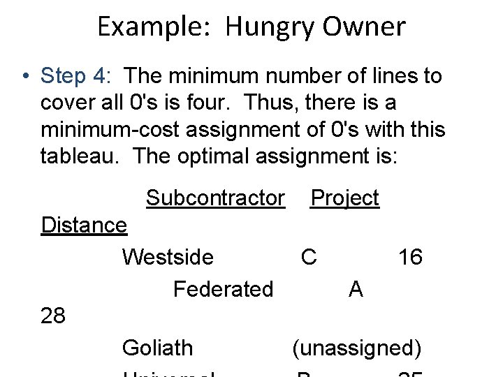 Example: Hungry Owner • Step 4: The minimum number of lines to cover all