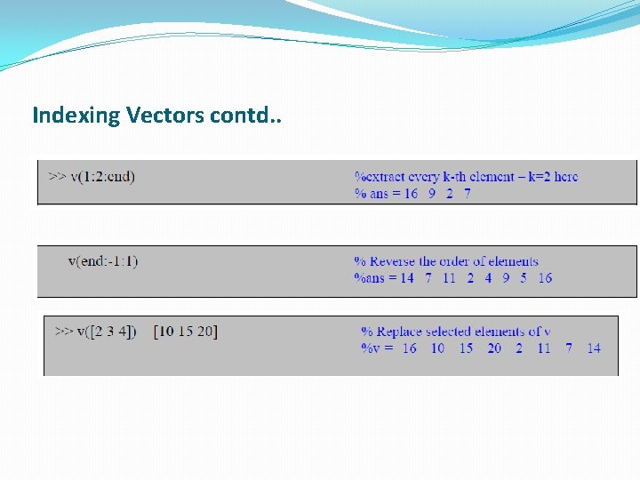 Indexing Vectors contd. . 