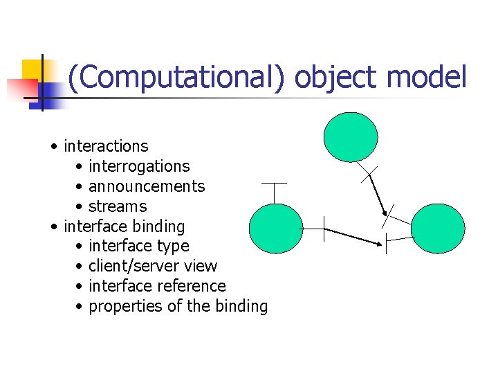 (Computational) object model • interactions • interrogations • announcements • streams • interface binding