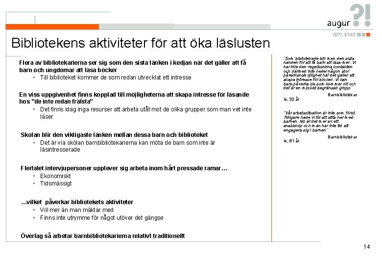 Bibliotekens aktiviteter för att öka läslusten Flera av bibliotekarierna ser sig som den sista Bibliotekens aktiviteter för att öka läslusten Flera av bibliotekarierna ser sig som den sista