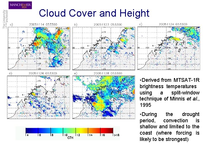 Cloud Cover and Height • Derived from MTSAT-1 R brightness temperatures using a split-window