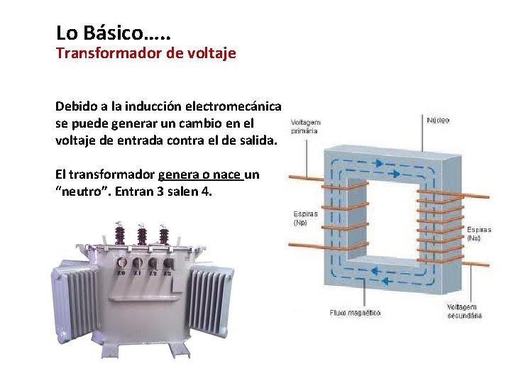 Lo Básico…. . Transformador de voltaje Debido a la inducción electromecánica se puede generar