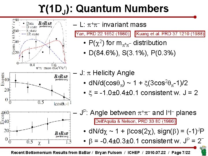  (1 DJ): Quantum Numbers – L: p+p- invariant mass • P( 2) for