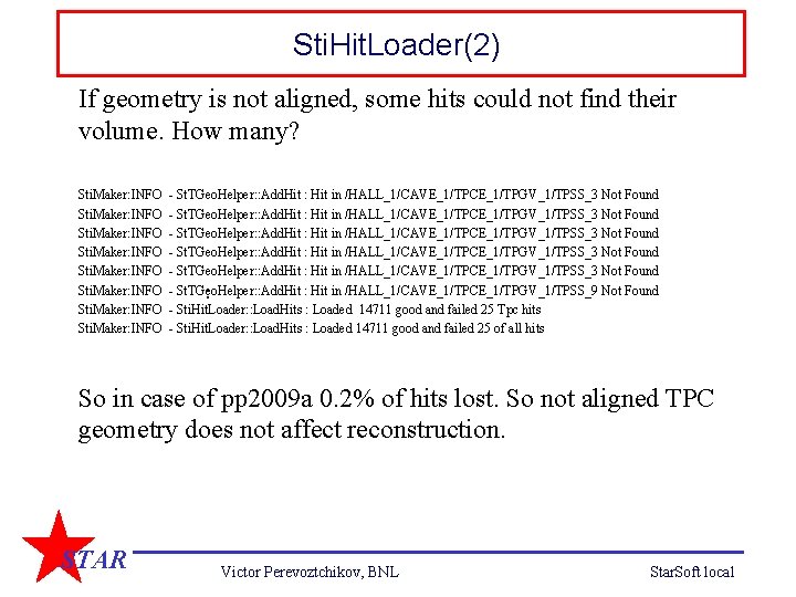 Sti. Hit. Loader(2) If geometry is not aligned, some hits could not find their