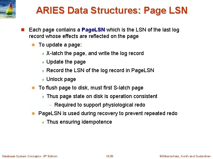 ARIES Data Structures: Page LSN n Each page contains a Page. LSN which is ARIES Data Structures: Page LSN n Each page contains a Page. LSN which is
