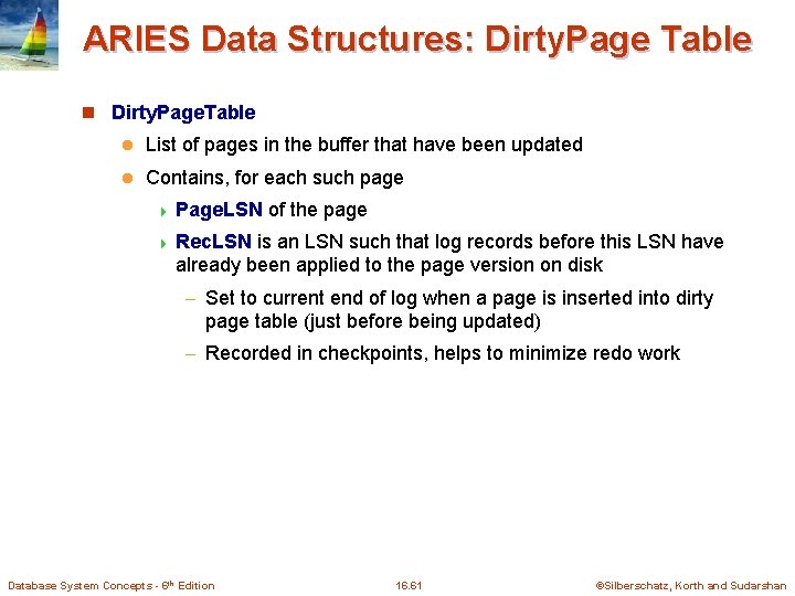 ARIES Data Structures: Dirty. Page Table n Dirty. Page. Table l List of pages ARIES Data Structures: Dirty. Page Table n Dirty. Page. Table l List of pages
