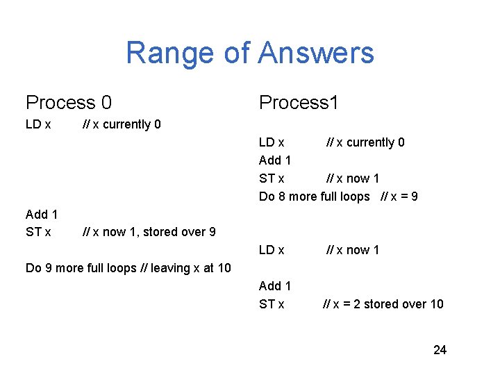 Range of Answers Process 0 LD x Process 1 // x currently 0 LD