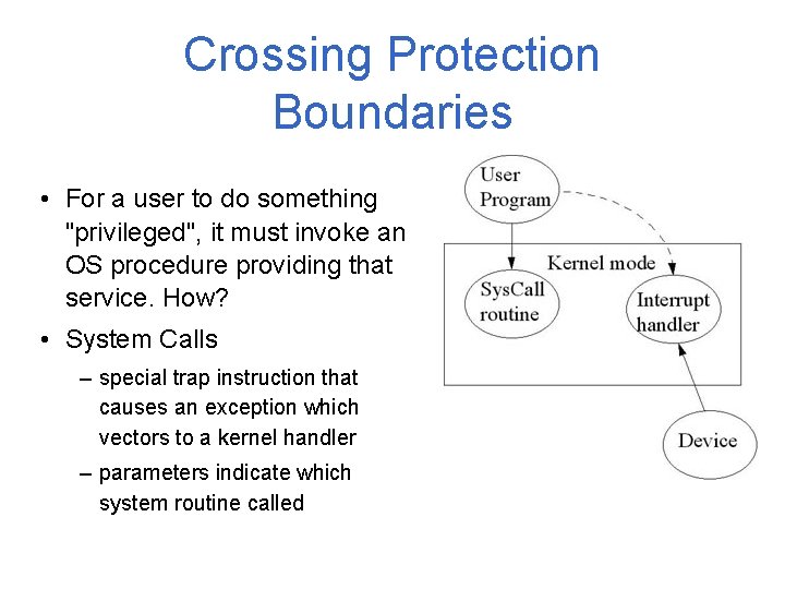 Crossing Protection Boundaries • For a user to do something "privileged", it must invoke