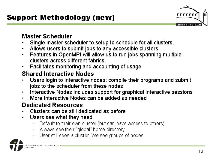 Support Methodology (new) Master Scheduler • • Single master scheduler to setup to schedule